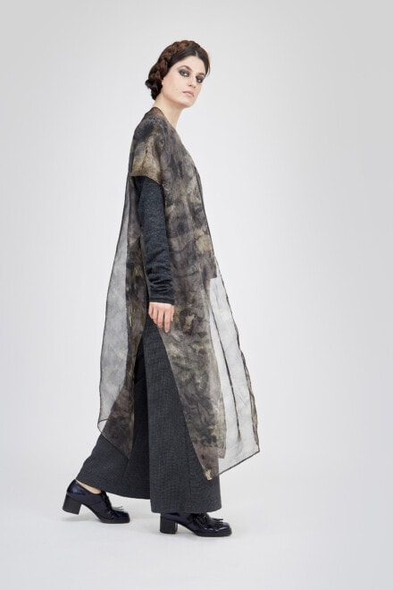 Eco-print kimono vest in silk organza OSAKA 2