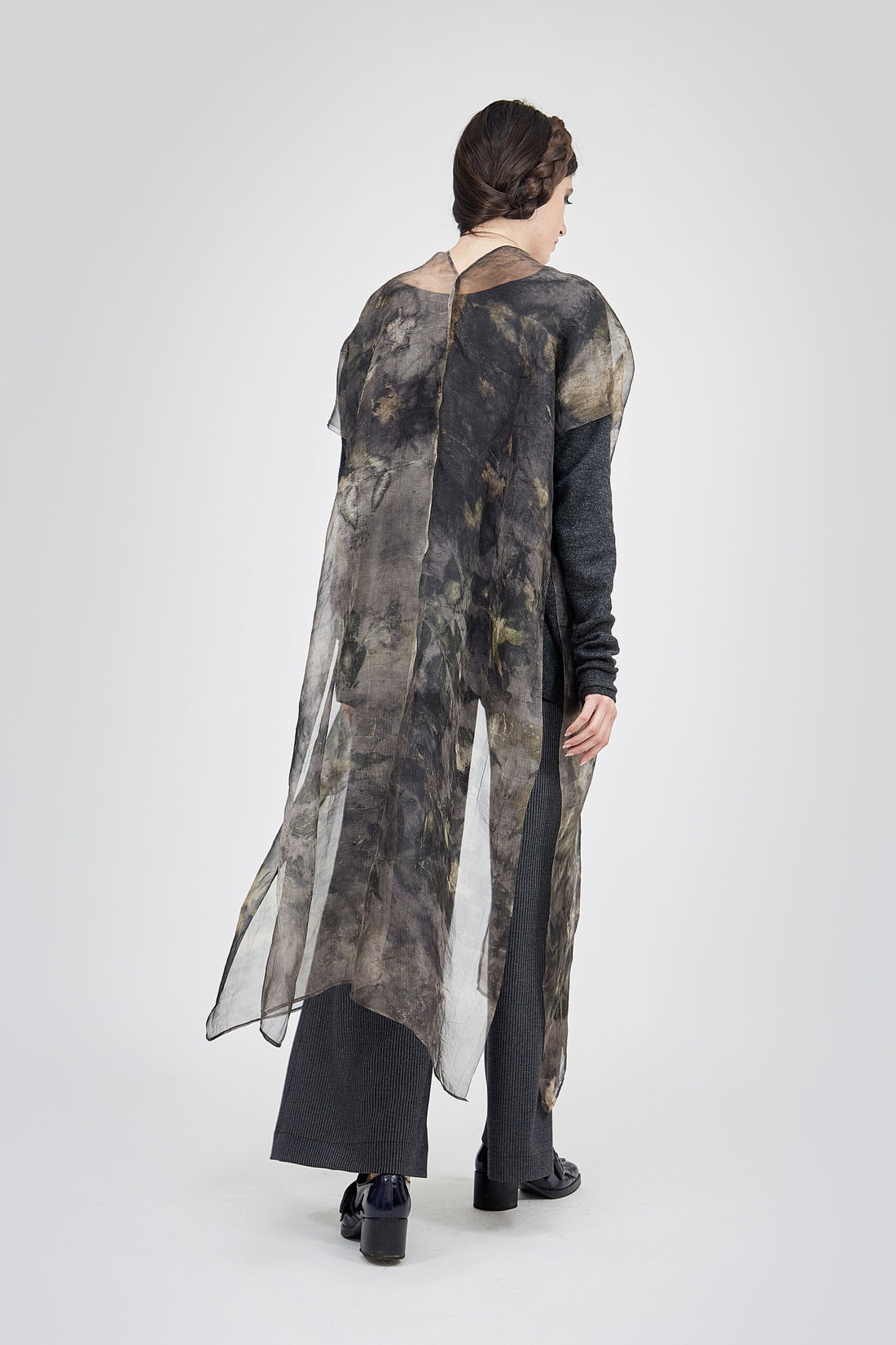 Eco-print kimono vest in silk organza OSAKA 5