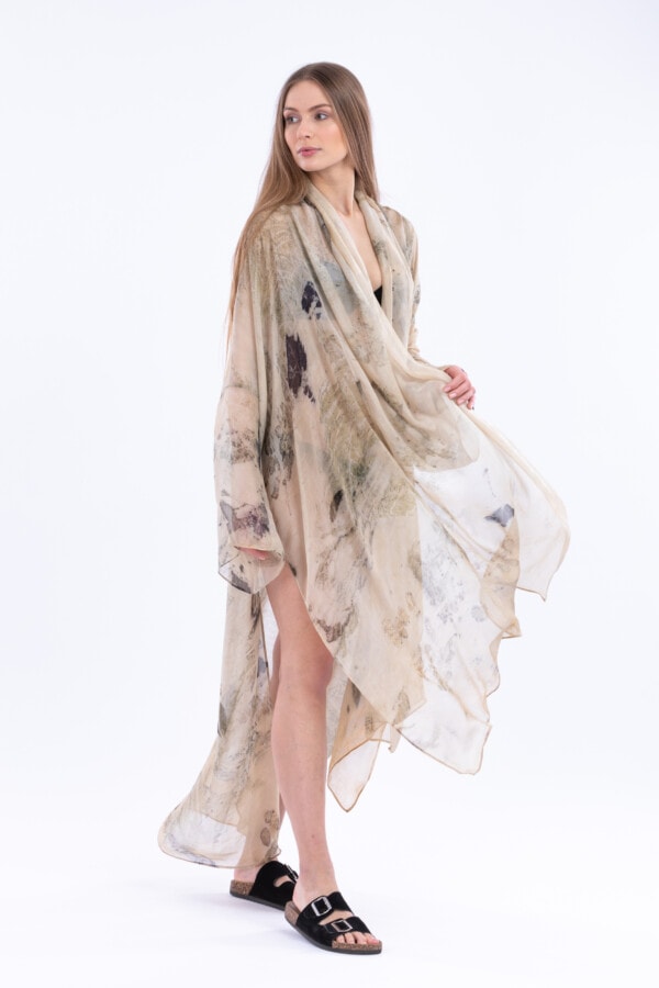 Ecoprinted silk kimono WIND 1