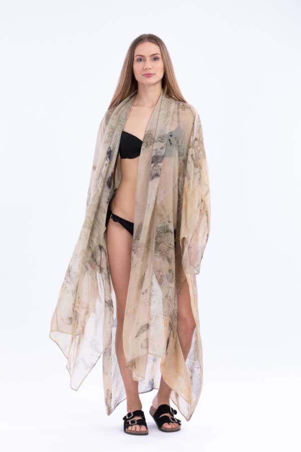 Ecoprinted silk kimono WIND 2