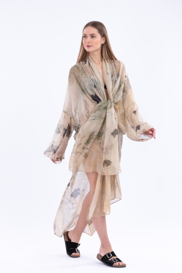 Ecoprinted silk kimono WIND 4