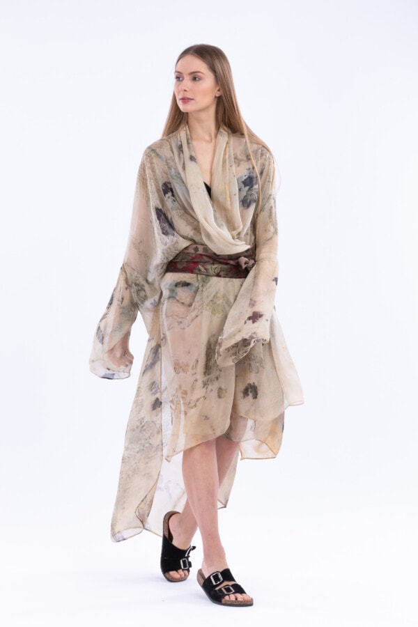 Ecoprinted silk kimono WIND 5
