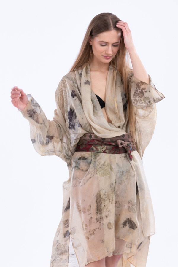 Ecoprinted silk kimono WIND 6