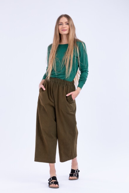 Khaki wide pants in organic cotton HALNY 1