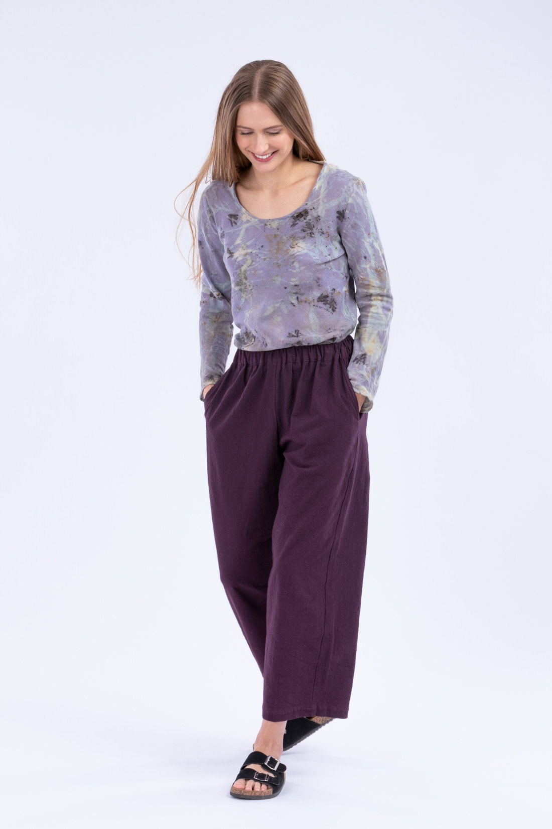 in organic HALNY pants - cotton Plum wide Boutique ASKA