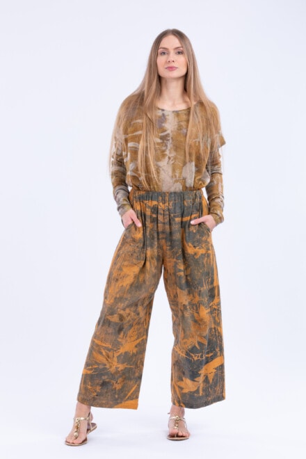 Wide pants in eco-printed organic cotton TRIBAL 1