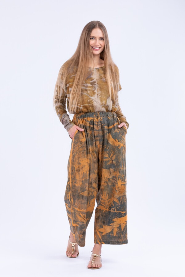 Pantalon large en coton bio eco-print TRIBAL 2