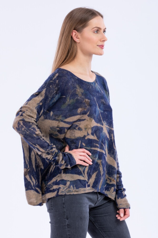 Blue Eco-printed cashmere sweater IRIS 4
