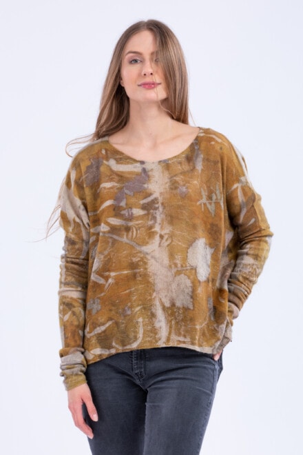 Gold Eco-printed cashmere sweater IRIS 2