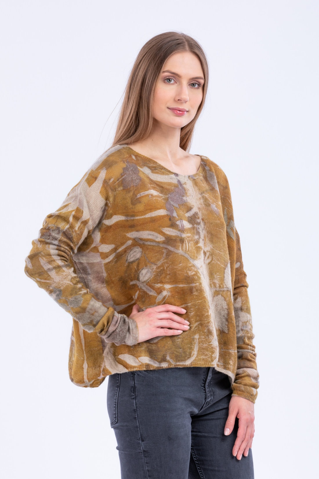 Gold Eco-printed cashmere sweater IRIS 3