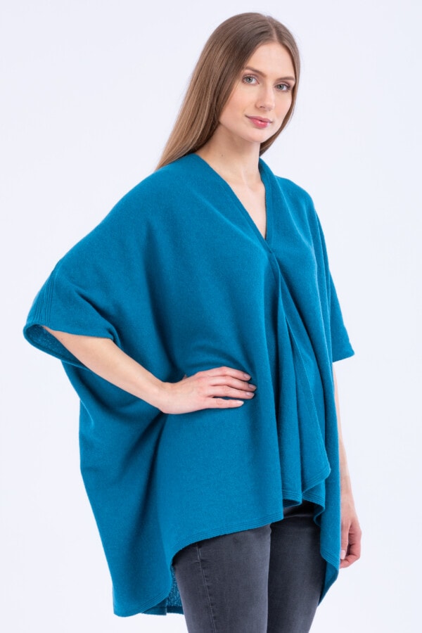 veste large en laine bleu-canard LADY 4