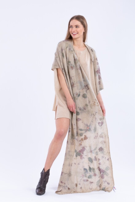Beige eco-print cashmere shawl DUNAJ 1