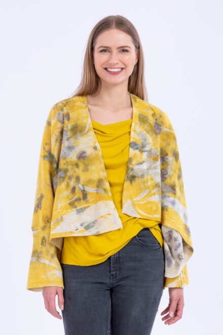 Large yellow jacket in eco-print wool GORA 1
