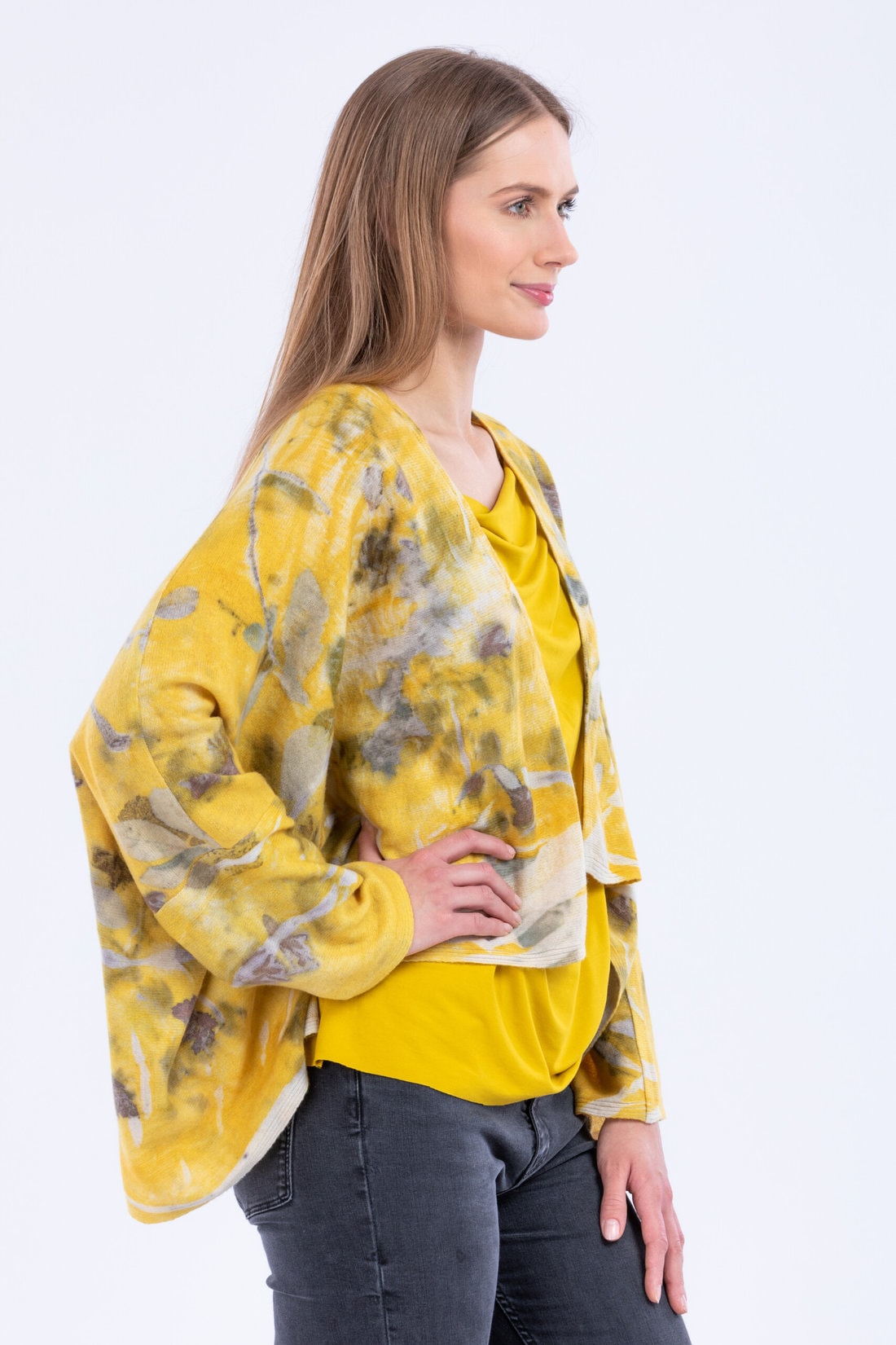 Large yellow jacket in eco-print wool GORA 2