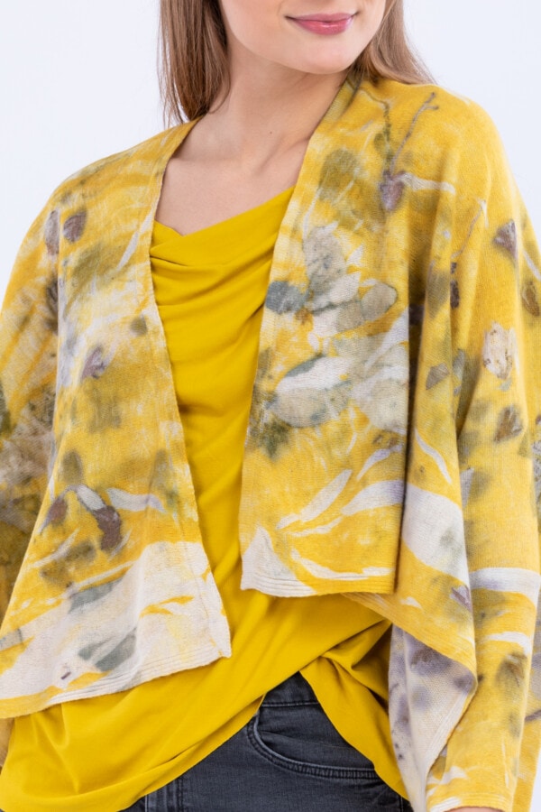 Large yellow jacket in eco-print wool GORA 4