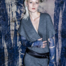 Mitaines longues bleu à motif laine ANI Bleu 1