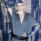 Mitaines longues bleu à motif laine ANI Bleu 2