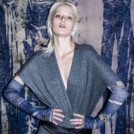 Mitaines longues bleu à motif laine ANI Bleu 3