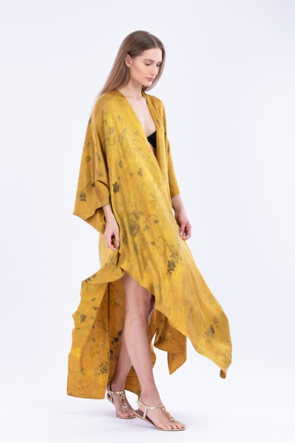 Golden eco-printed silk kimono THEBES 3