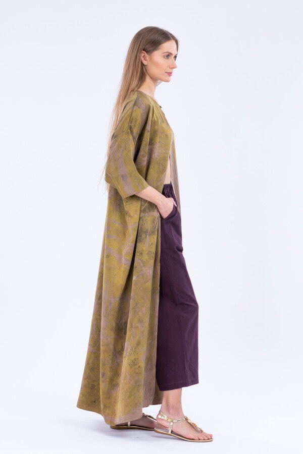 Eco-print silk satin kimono MING 3