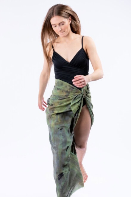 Green eco-printed cotton beach pareo CORFU 1 .