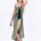 Green eco-printed cotton beach pareo CORFU 2