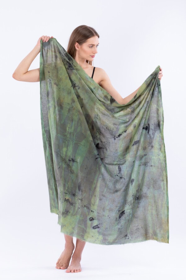 Pareo plage en coton vert eco-print CORFU 5