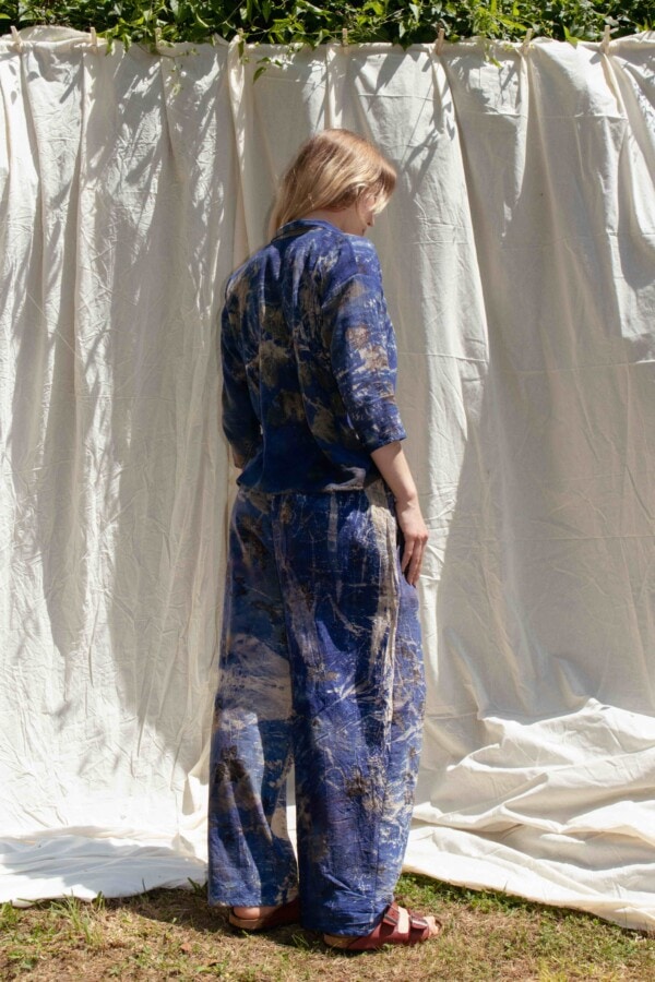 Pantalon bleu large en coton bio imprimé pour femme TRIBAL 2