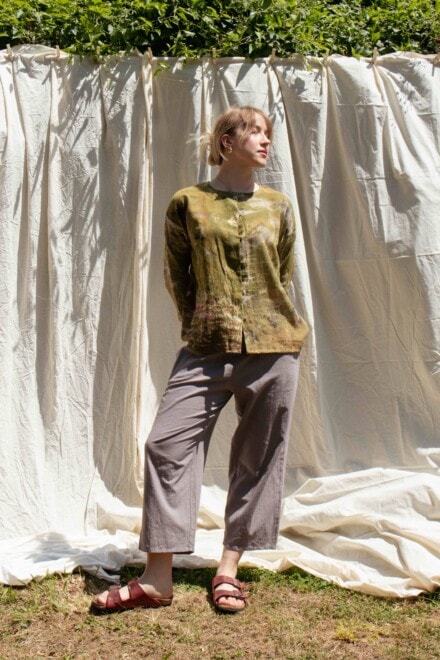 Pantalon taupe large en coton bio pour femme HALNY 1