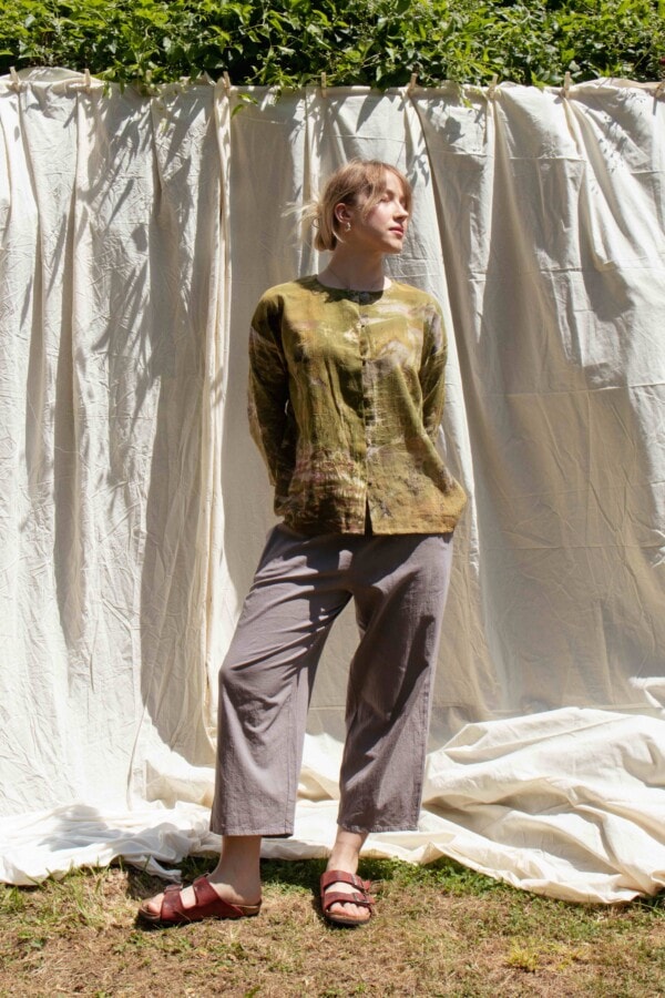 Pantalon taupe large en coton bio pour femme HALNY 1