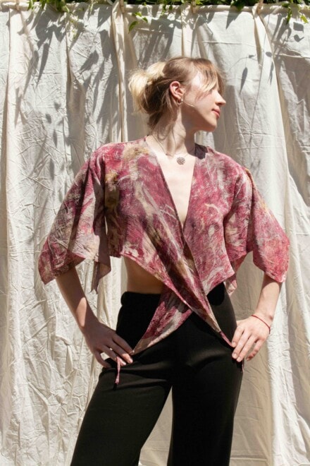 Veste courte cache coeur rose imprimé à la main CHLOE 1