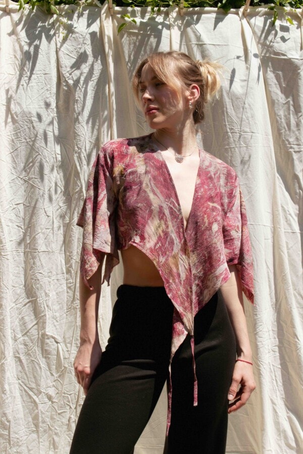 Veste courte cache coeur rose imprimé à la main CHLOE 2
