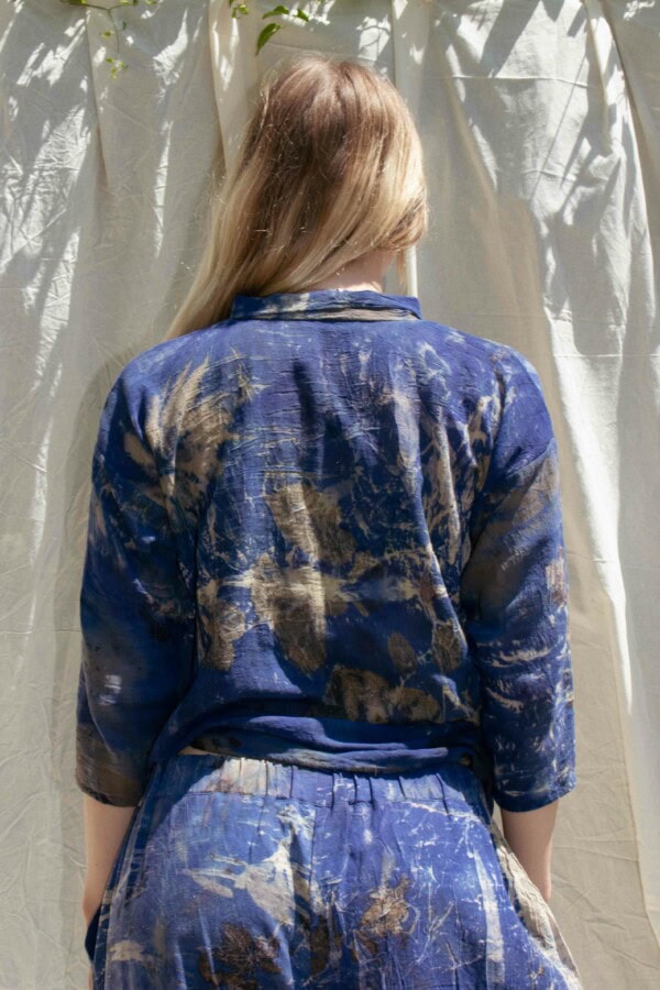 Blue shirt for woman with printed organic cotton RIBAL 5