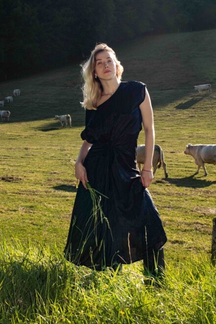 Modular black viscose dress KORA