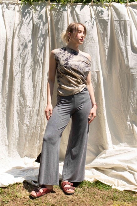 Pantalon gris large en jersey de viscose pour femme ANANAS 1