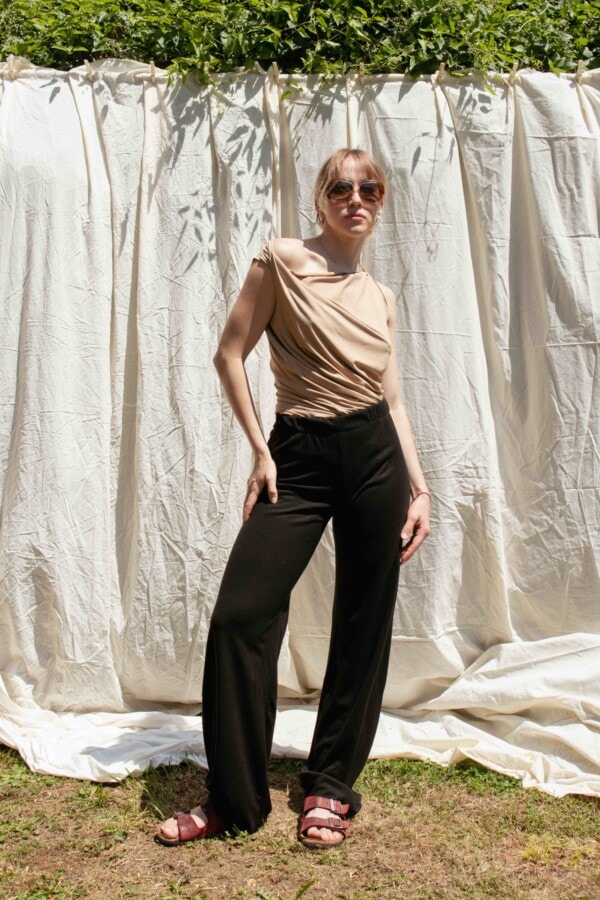 Pantalon noir large en jersey de viscose pour femme ANANAS 1
