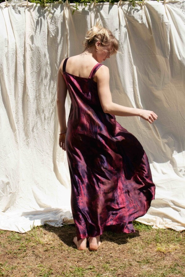 Robe longue evasée en soie imprimée à la main GAIA 3