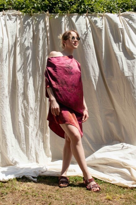 Robe-tunique fushia en soie imprimée à la main MIMI 1
