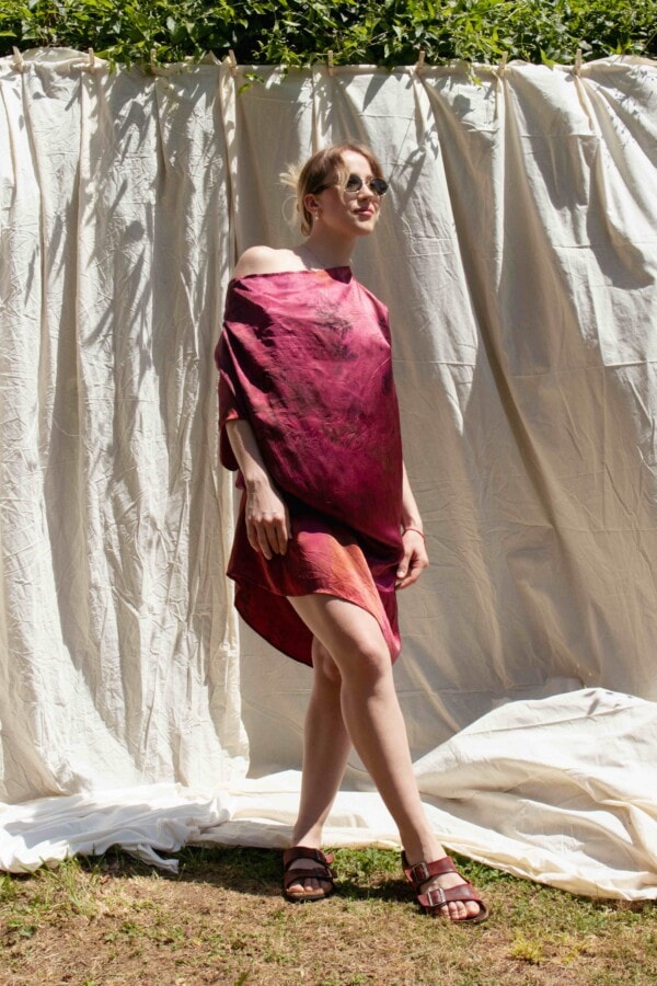 Robe-tunique fushia en soie imprimée à la main MIMI 1