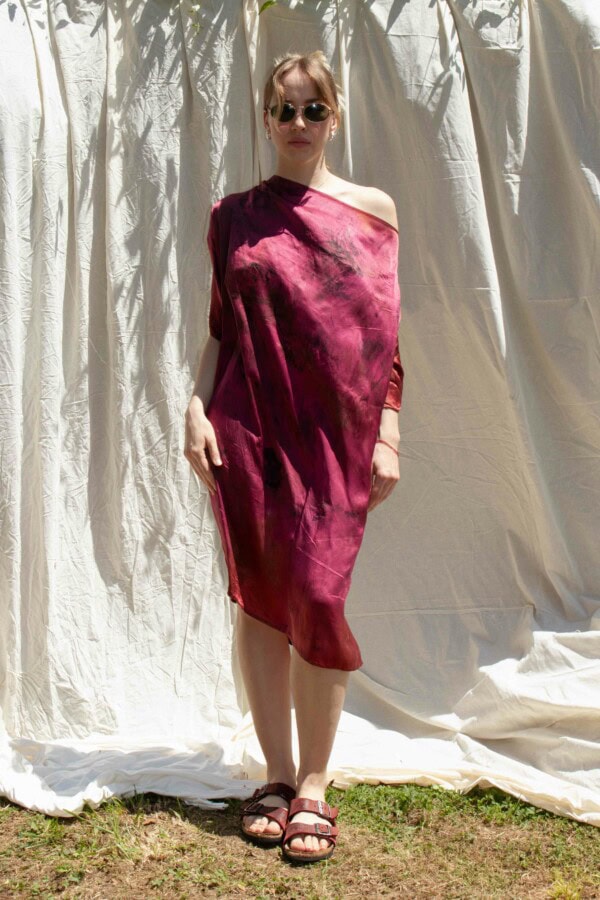 Robe-tunique fushia en soie imprimée à la main MIMI 2