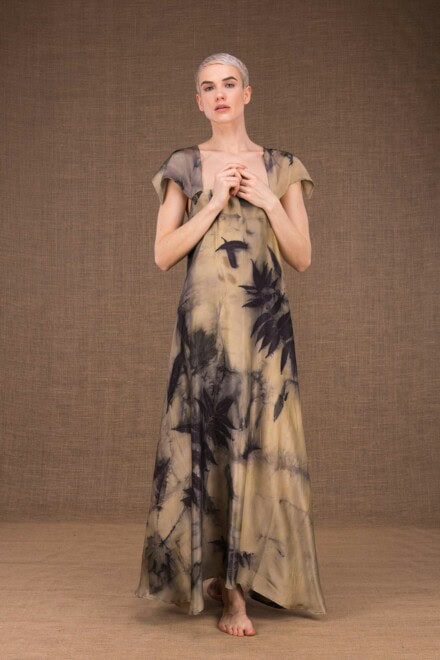 Gaia robe longue en soie imprimée main - 2